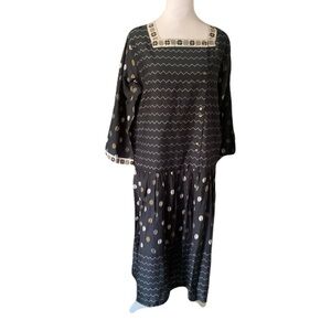 NEW Gudrun Sjöden Small Maxi Dress Floral Geo Print Artsy Lagenlook Art to Wear
